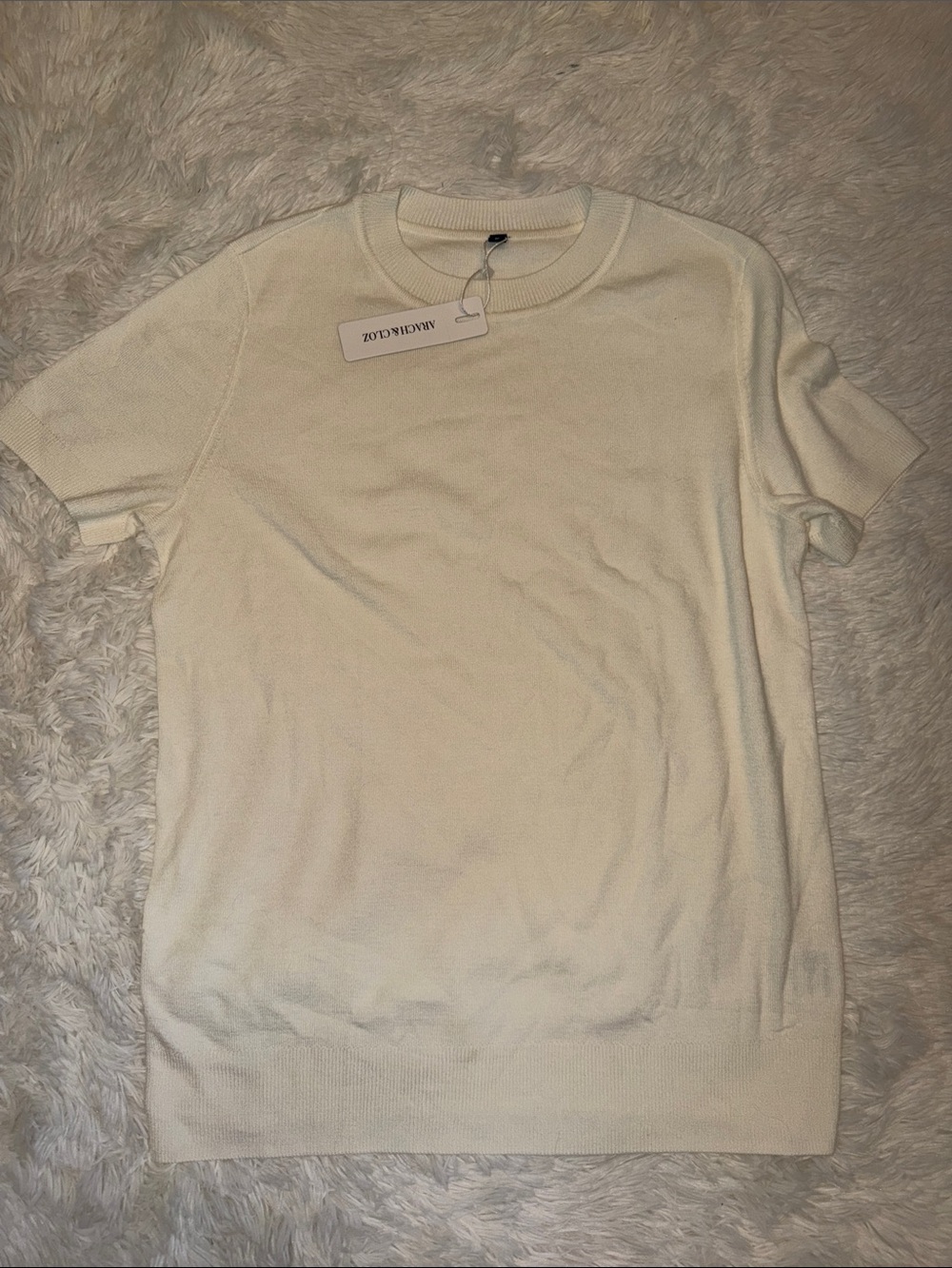 Arach & Cloz Cream Short Sleeve Knit Sweater medium loop
